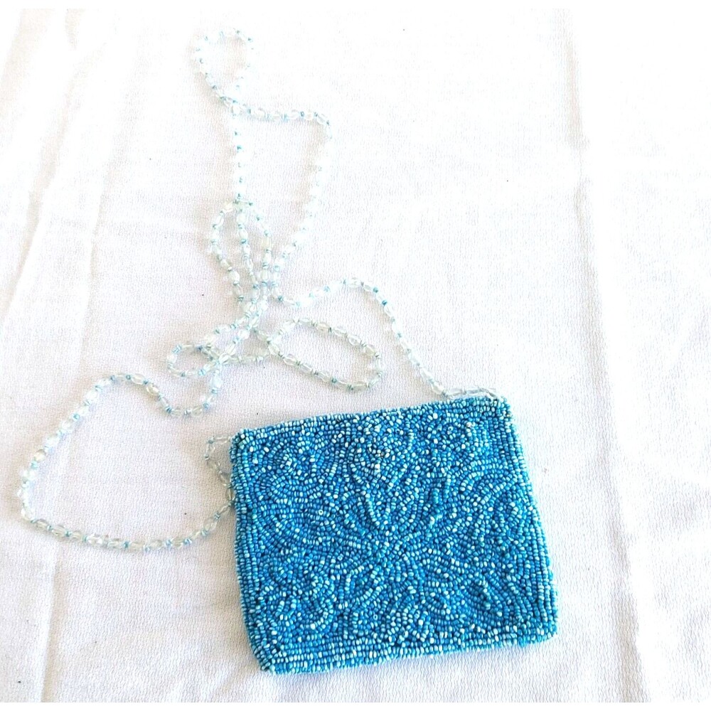 Moyna Mini Turquoise Beaded Evening shoulder crossbody Bag India 4.5x3.5 in